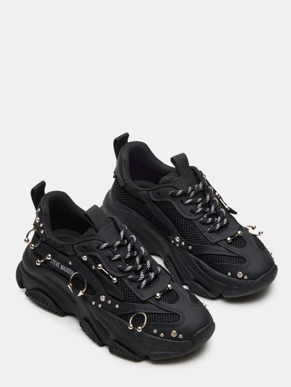 Steve Madden Possession Pierced Black Sneakers Size 8 NWOB